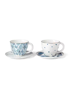 New ⌛ Lenox Blue Bay 4-Piece Teacup & Saucer Set ⌛ -Lenox store Belk 682
