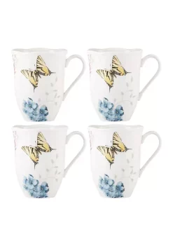 New 💯 Lenox® Butterfly Meadow Hydrangea 4-Piece Mug Set 😀